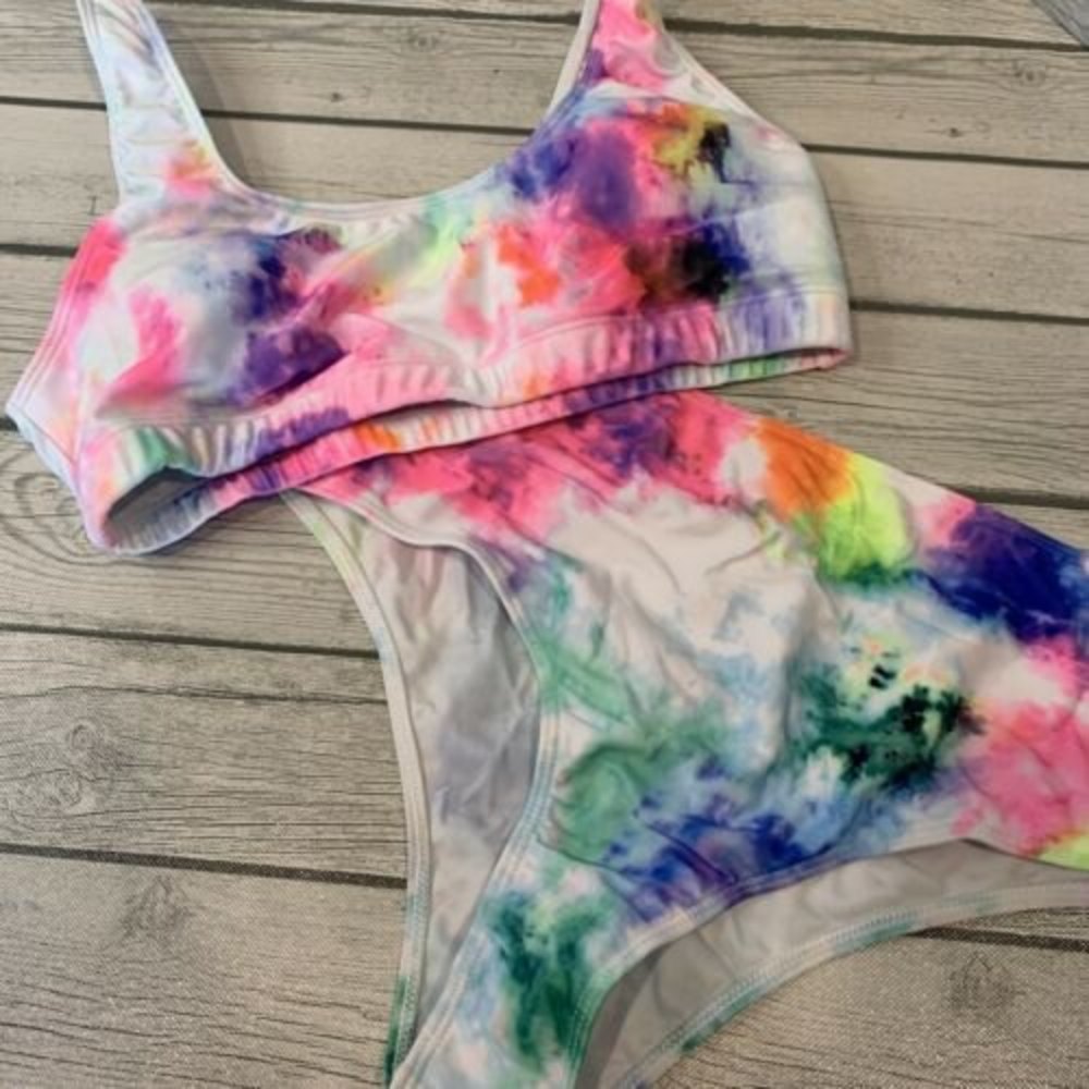 Two Piece Set Shein Bikini Swimsuit Neon Beachwear Bathing Suit SZ L Tie-dye